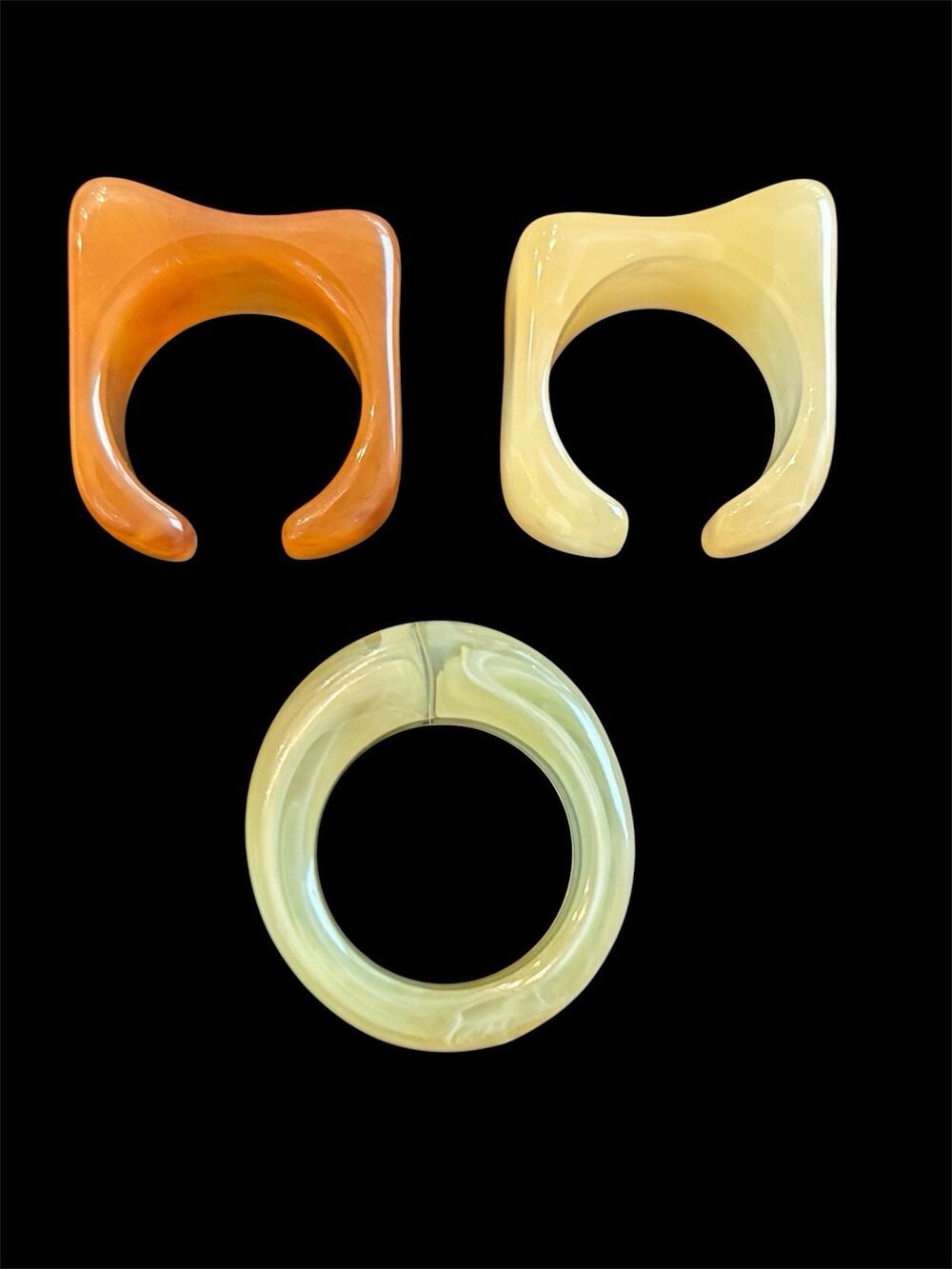 Set Of 3 Polished Geometric Lucite Rings Sz 7 And 7.5 Boho